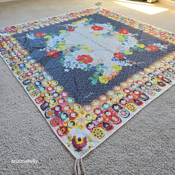 NWOT Johnny Was Silk Scarf Matroyshka Nesting Dolls #9 - Picture 6 of 10